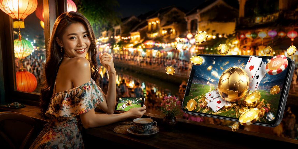 Người dùng tại Hội An theo dõi phân tích kèo thể thao buổi tối bên ly cà phê